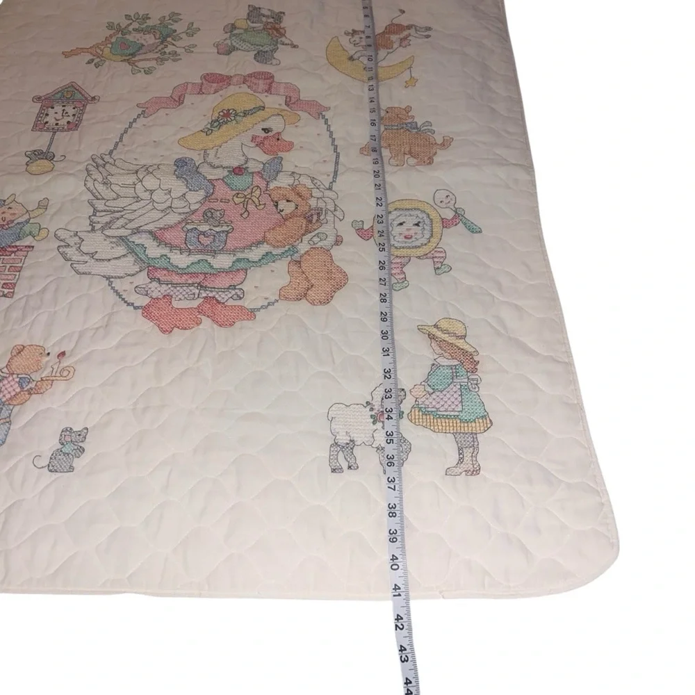 RARE!🎇Completed Bucilla Mother Goose Cross Stitch Crib Blanket Baby Nursery